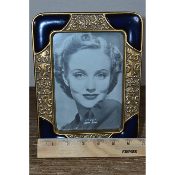 Vintage Ornate Made In Taiwan Picture Frame Navy Blue Gold Art Deco Hollywood - Picture 11 of 11
